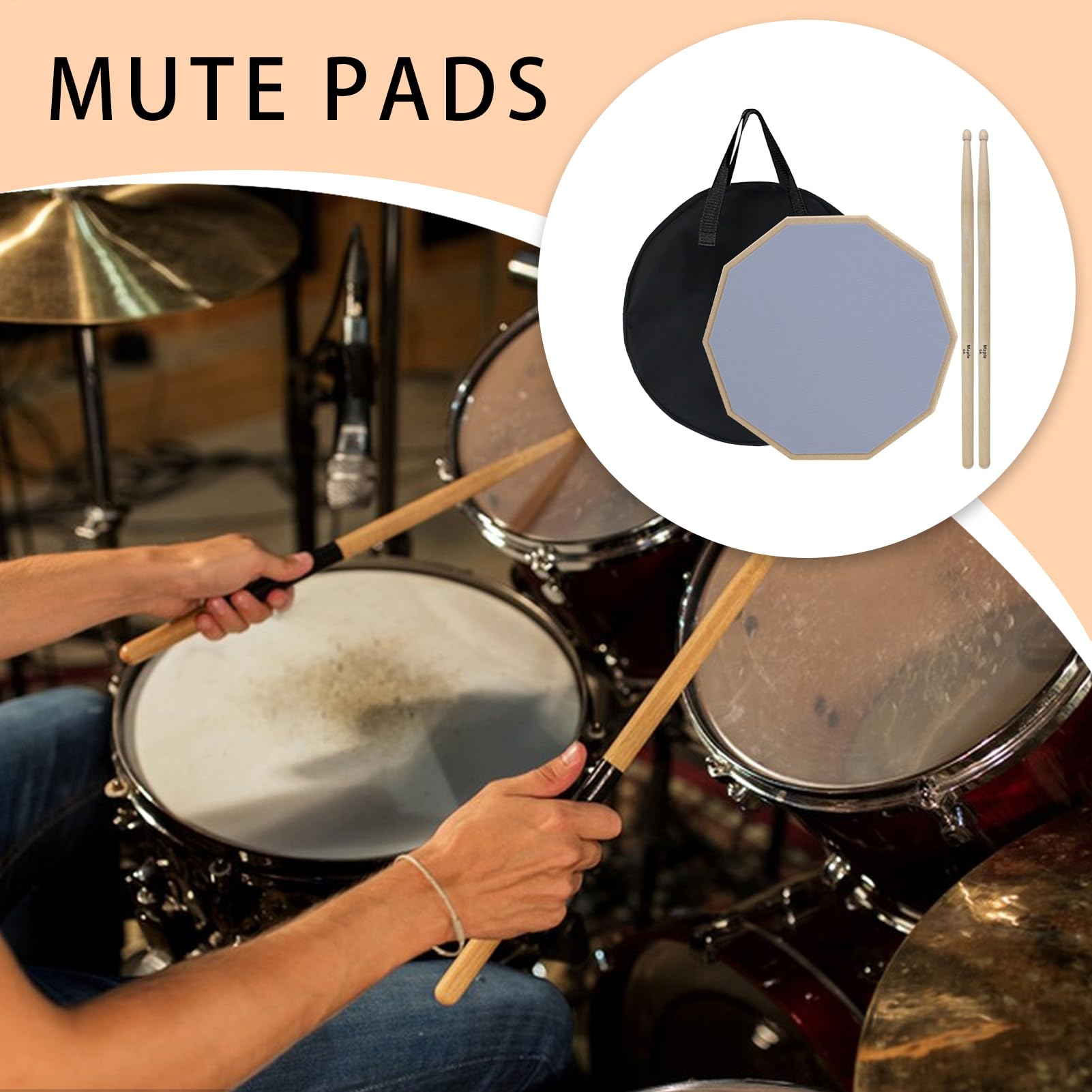 Pannelli Silenziatori per Batteria Paracolpi da 30 cm per Pelli Tamburi | Set Silenzioso con Borsa e Base per Bacchette per Casa Viaggio Studio Pratica Lezione di Educazione Musicale