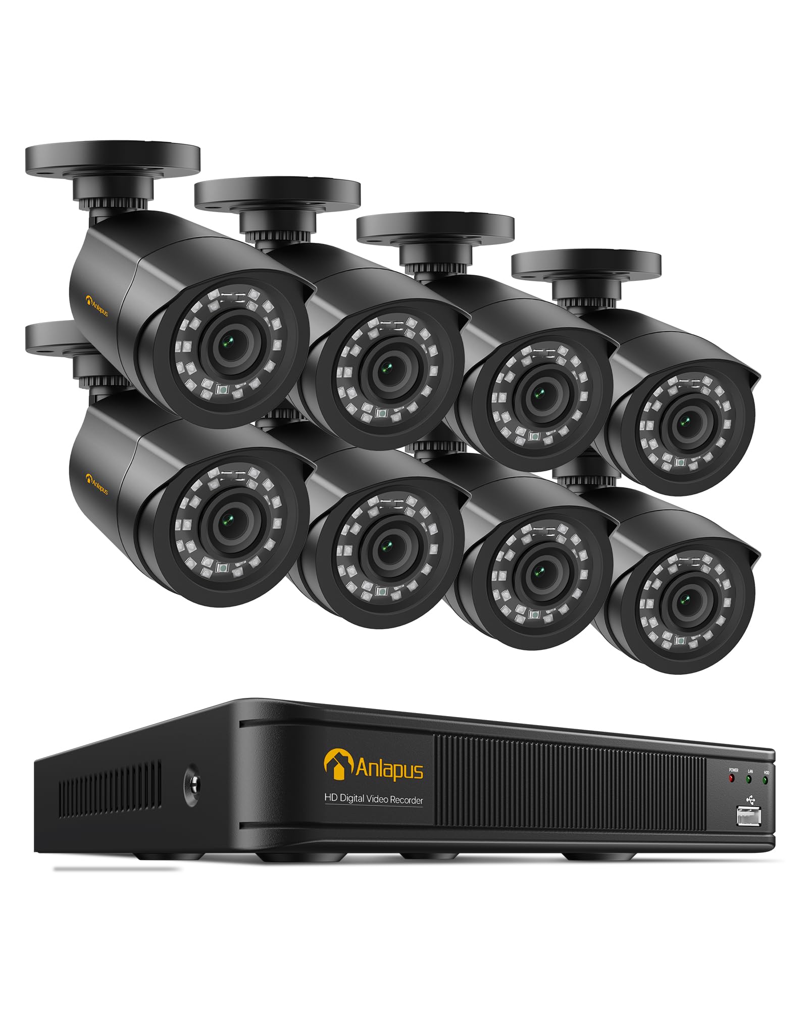 Anlapus Kit Caméra Surveillance Extérieure FHD 1080P avec DVR 8CH sans HDD | Détection IA Personnes et Véhicules, Alerte Instantanée pour Système Vidéo Surveillance Domestique 24/7
