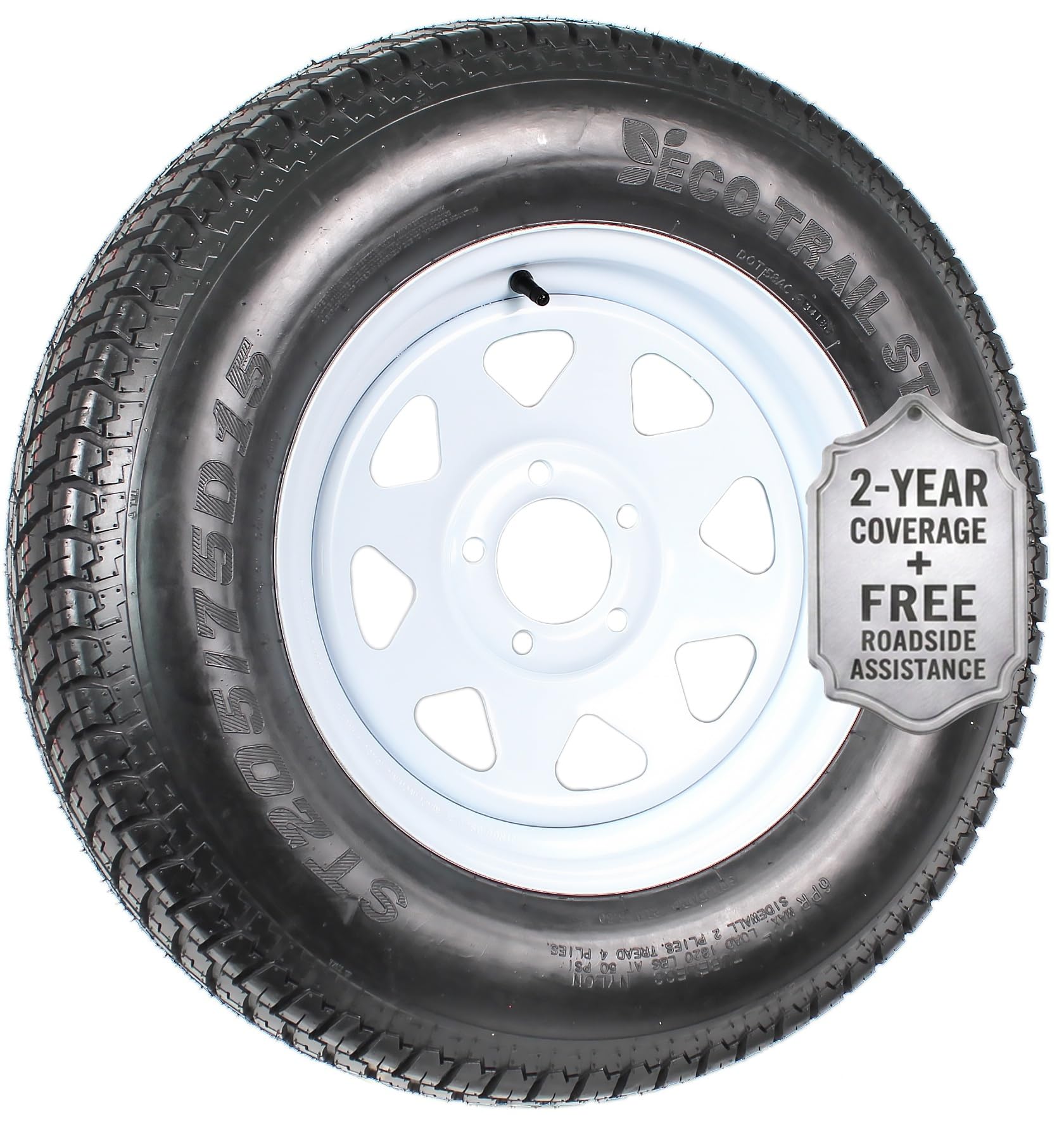 eCustomrim Trailer Tire Rim Assembly ST205/75D15 F78-15 Load C 5 Lug White