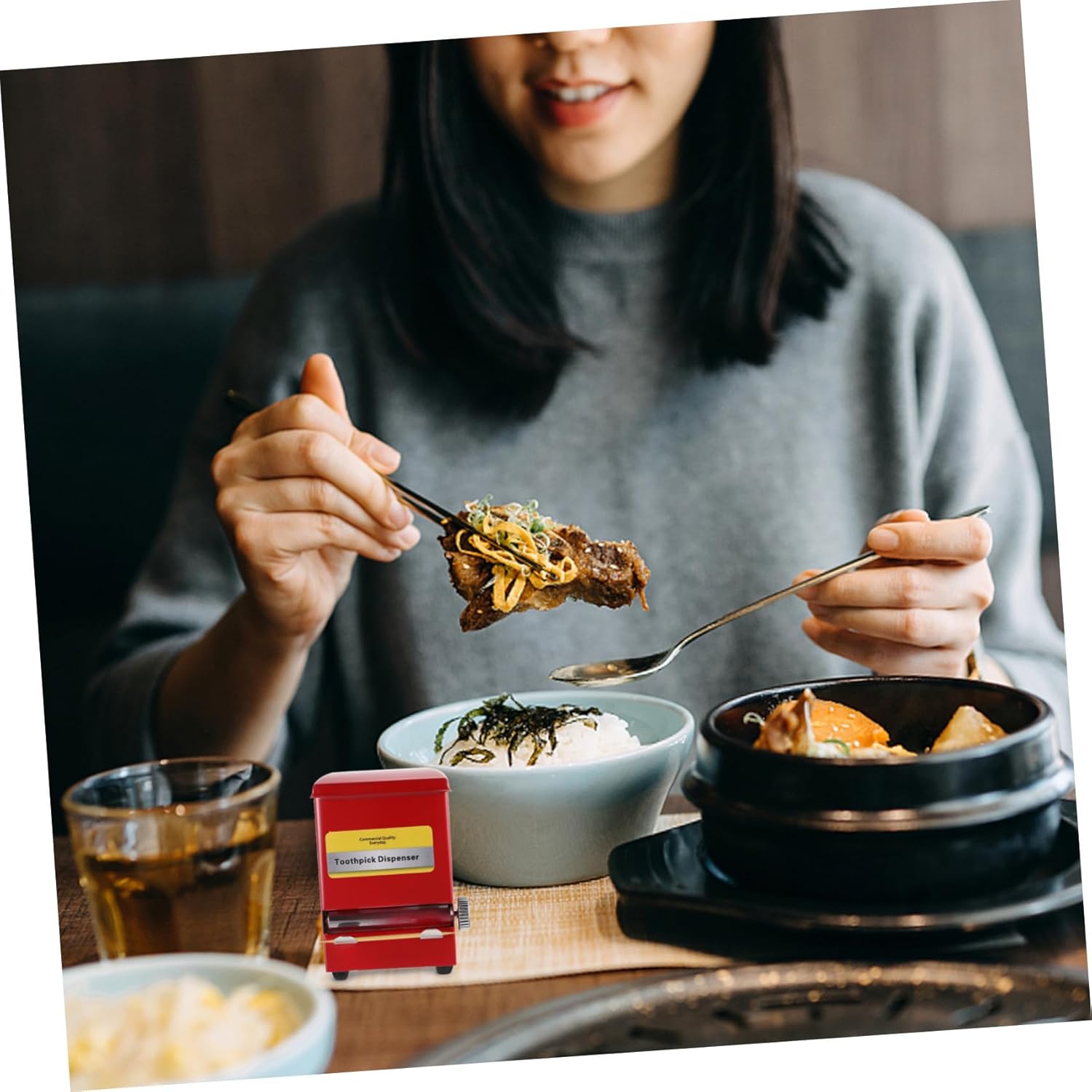 VILLCASE Stainless Steel Toothpick Dispenser Compact Retro Style Automatic Mechanical Toothpick Holder for Home Kitchen Restaurant Office Use Red