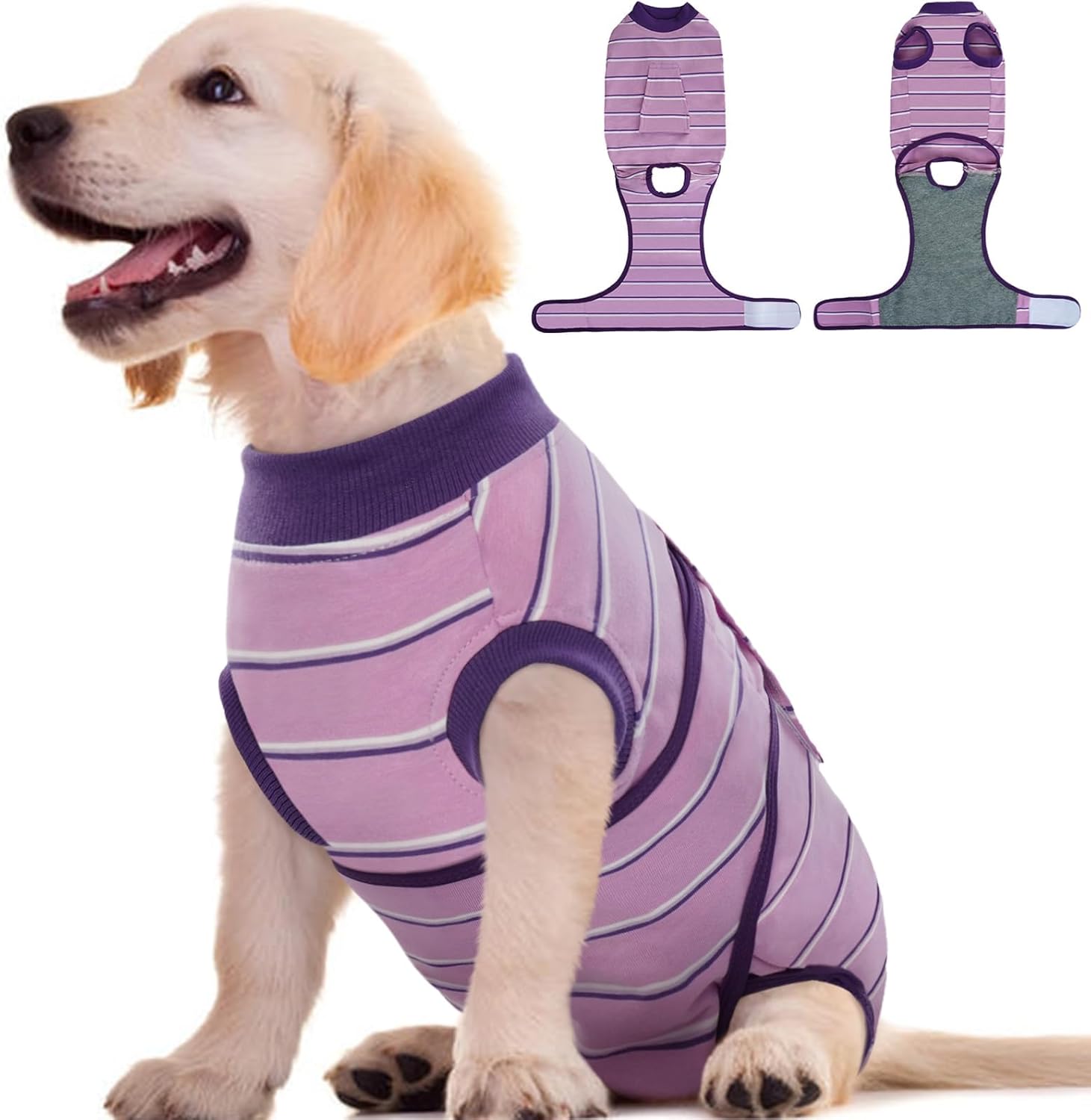 Kuoser Dog Surgery Recovery Suit for Female Male Dogs, Stripes Spay Neuter Anti-Licking Dog Onesie, Abdominal Wounds Surgical Suit Snugly Pet Collar Alternative Post Surgery Vest Bodysuit, Purple S Kuoser Dog Surgery Recovery Suit for Female Male Dogs, Stripes Spay Neuter Anti-Licking Dog Onesie, Abdominal Wounds Surgical Suit Snugly Pet Collar Alternative Post Surgery Vest Bodysuit, Purple S