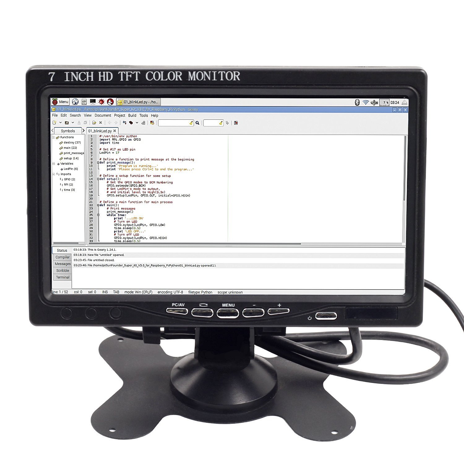 Monitor TFT LCD 7" Pollici A Colori HD con Ingressi HDMI/RCA + AV + VGA - per Telecamera di SORVEGLIANZA E per POGGIATESTA Auto con PULSANTIERA