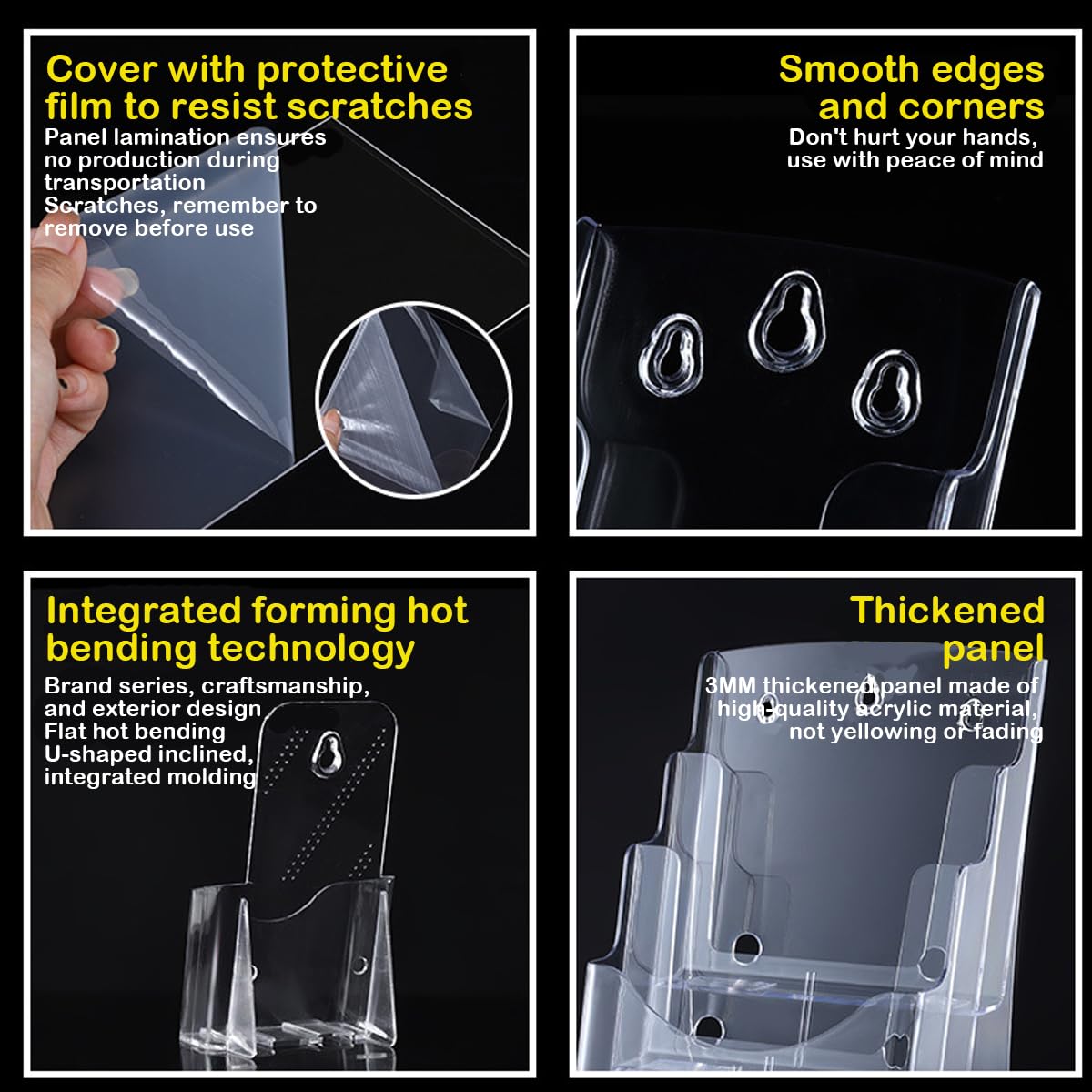 2 supporti per brochure in acrilico, 4 ripiani, 16,5 x 25,4 cm, trasparenti, per volantini, opuscoli, supporto per letteratura da parete e bancone.