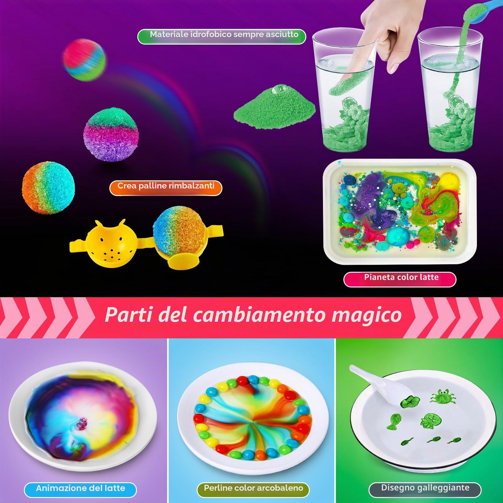 270 + Kit di esperimenti per bambini, set chimico | scatola per esperimenti, giocattoli per ragazzi, scatola chimica vulcana, cristallo, progetto di scienza fisica
