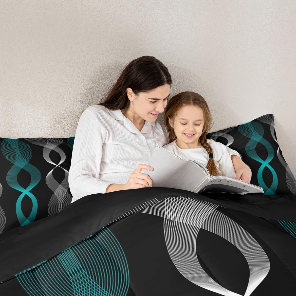 Erosebridal Teal and Black Queen Comforter Set for Men, Teal Striped Bedding Set for Boys Adults, Contemporary Boho Modern Art Abstract Comforter, Gradient Geometric Stripes Aesthetic Quilt - Image 6