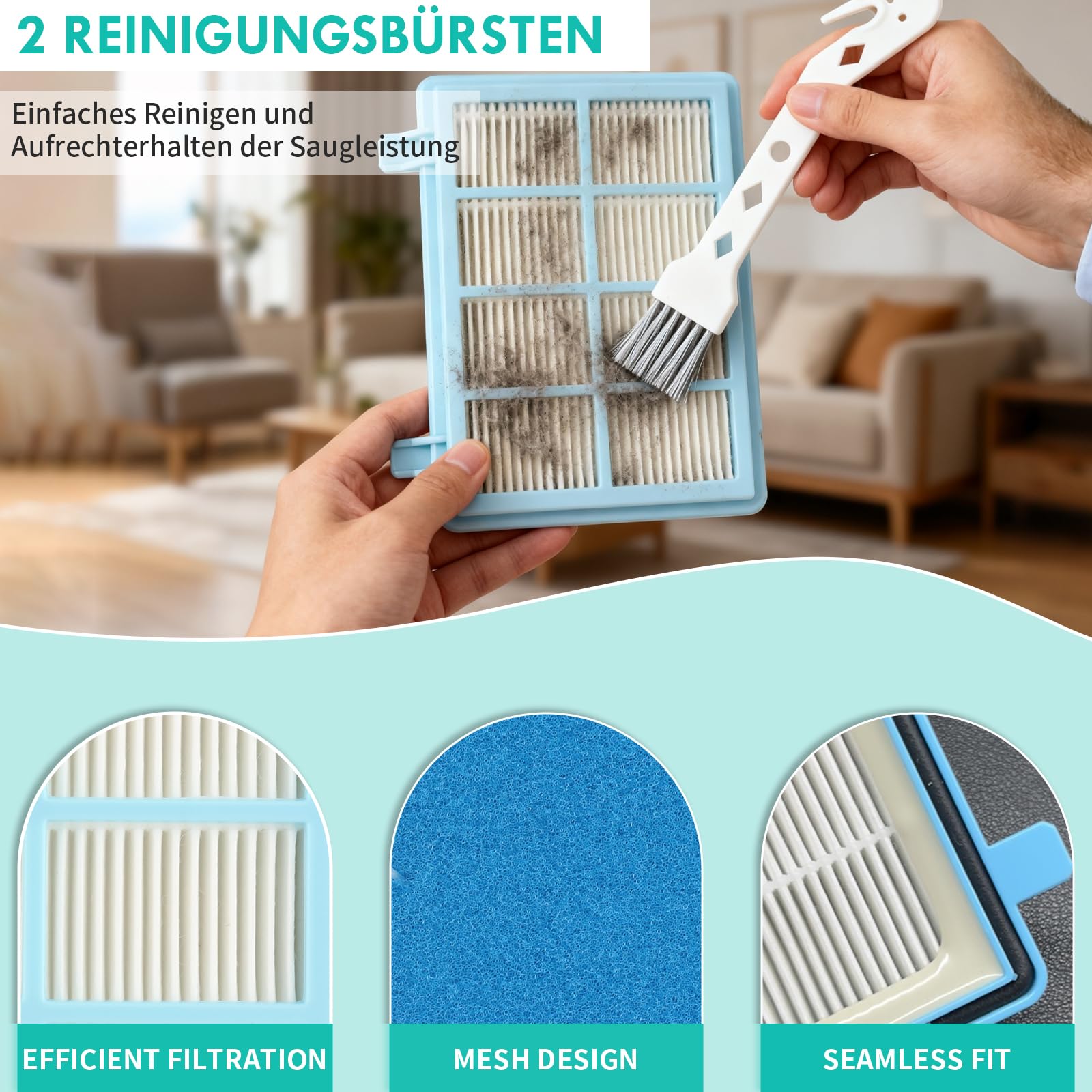 Filtros para Philips Aspiradora, 5 Piezas Filtros Compatibles con Philips Power Cyclone 5, Power Pro Compact, PowerPro City, FC9331, FC9332, FC9334, FC9550, FC9555, FC8010/01, FC8010/02