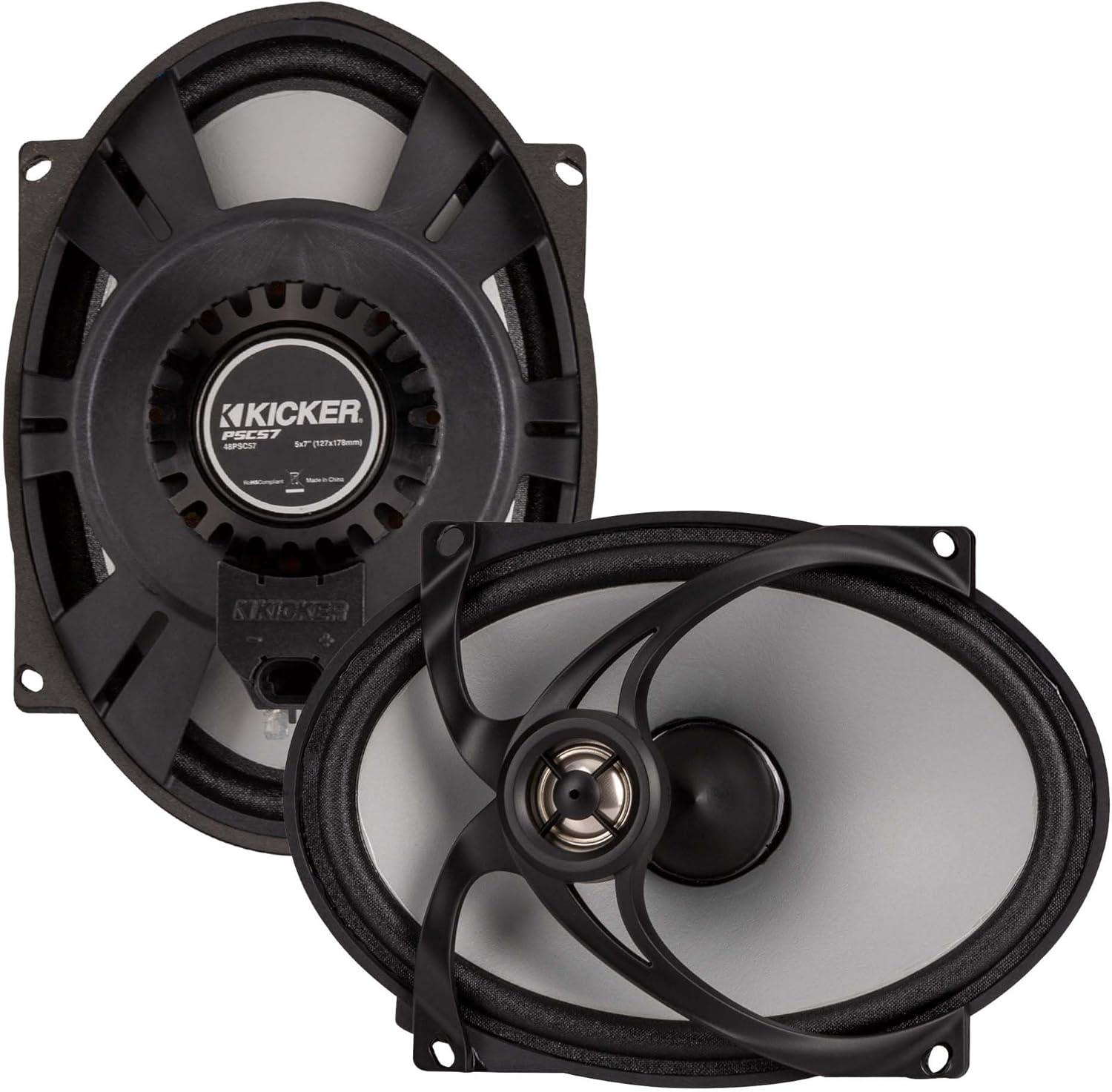 KICKER 48PSC572 PSC572 5"x7" Replacement Coaxial Speakers 2-Ohm Compatible with Harley Motorcycles, Pair