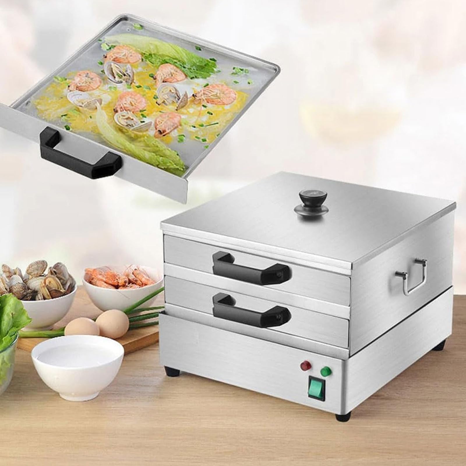Macchina elettrica a vapore per involtini di pasta di riso, design a 2 livelli per ricette fatte in casa Chang Fen e panini, soluzione di cottura efficiente