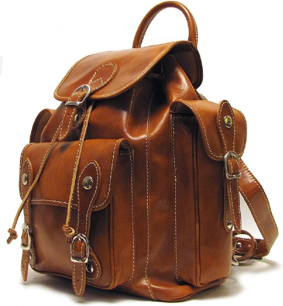 Floto Leather Roma Pack in Olive (Honey) Brown - backpack