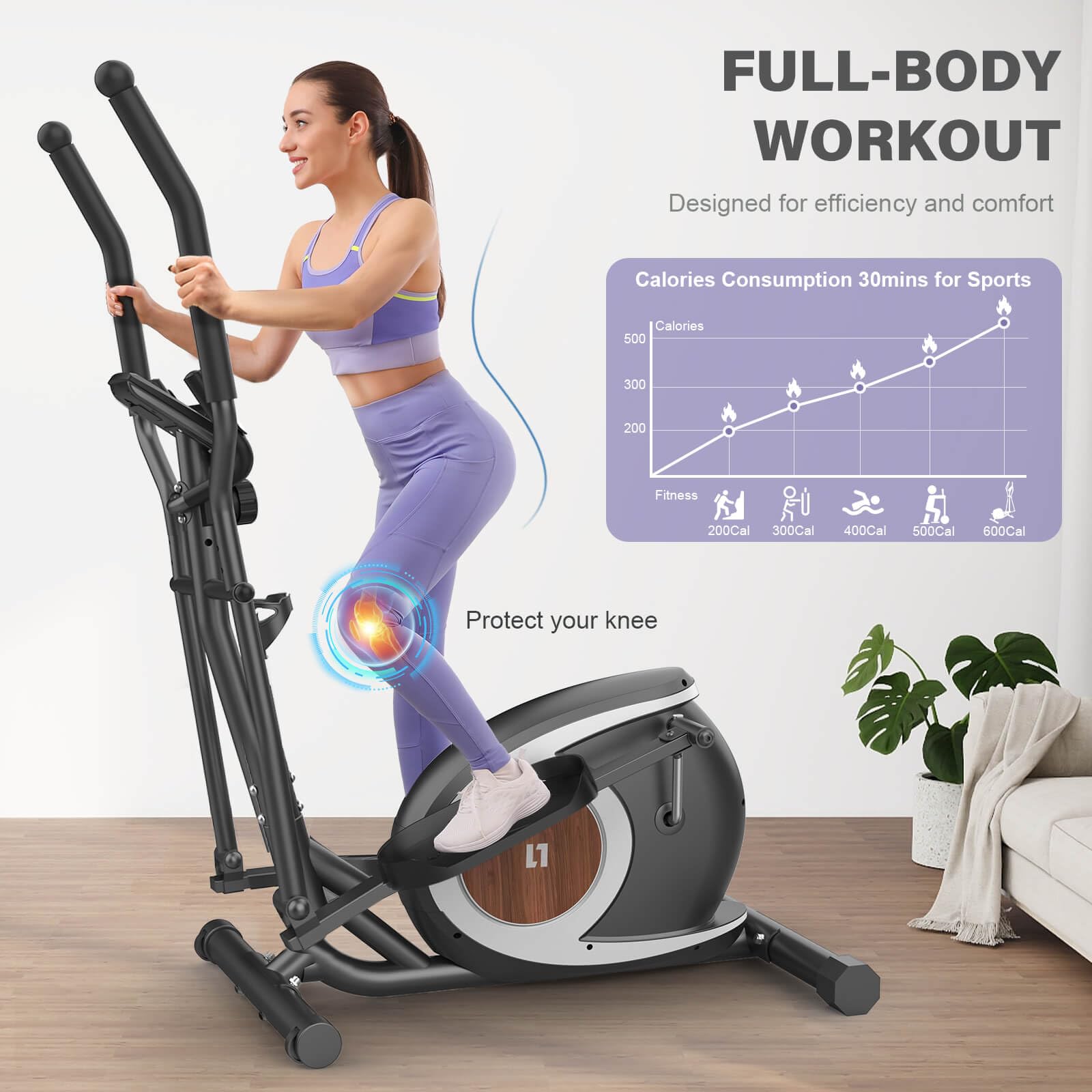 Neezee Vélo Elliptique avec Soutenir l'APP Bluetooth Fitness, 16 Niveaux de Résistance Réglables, Volant d'inertie 6 KG, Écran LCD, Velo Elliptique Ultra Silencieux pour La Maison