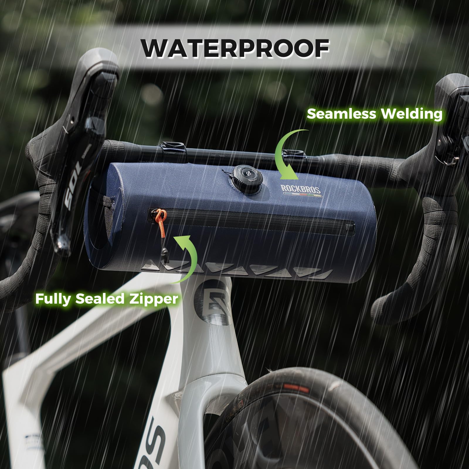 ROCKBROS Road to Sky Borsa Manubrio Bici Impermeabile, Borsello Anteriore Bicicletta, Borsa Tasca Laterale in Rete, Grande Capacità 2L, per MTB, City Bike, Bici da Corsa, Blu