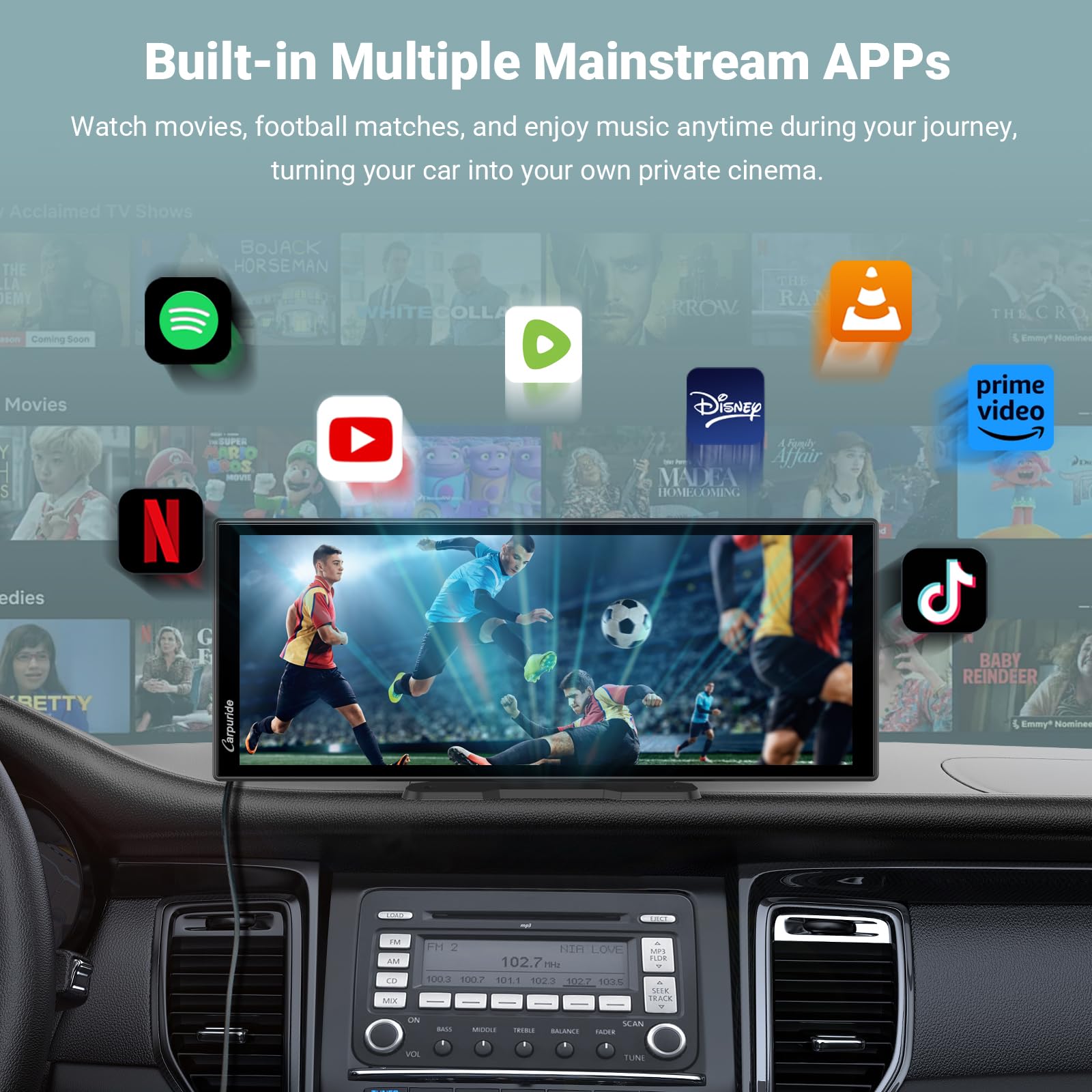 Carpuride W125P CarPlay Ekran z Net-flix YouTube, Bezprzewodowym CarPlay & Android Auto, 11,26" HD Dotykowy Ekran z 1080P Cofania Kamera, Android OS, Podzielony Ekran, OTA, Nawi/Siri, BT Trans, FM/AUX