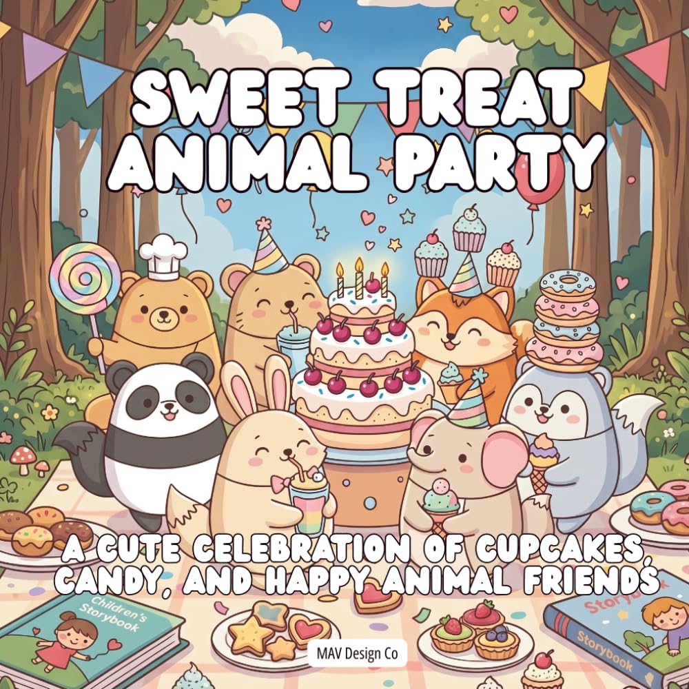 Sweet Treat Animal Party A Cute Celebration of Cupcakes, Candy, and Happy Animal Friends: Filled with Cozy Party Scenes, Adorable Animals, and Sweet Coloring Fun