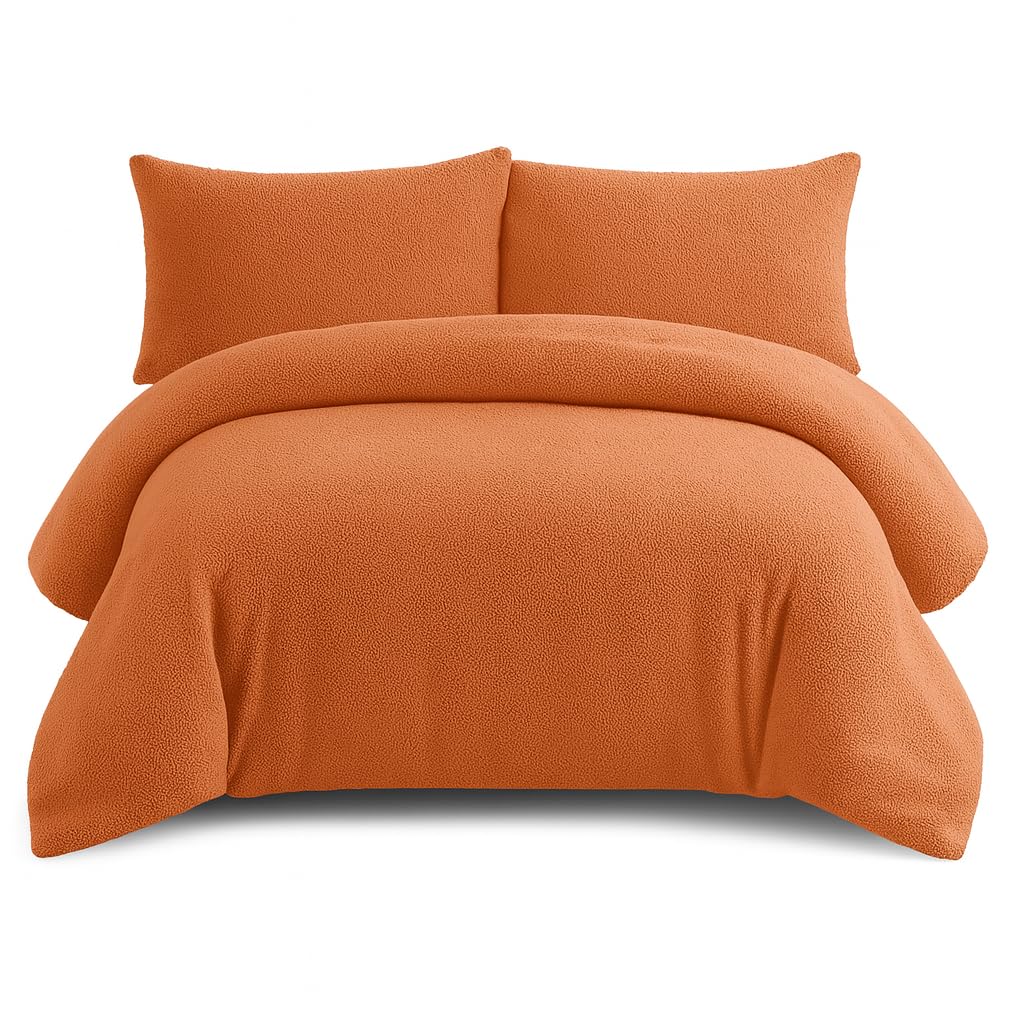 Bella Nights Teddy Bear Fleece Duvet Cover Set – Thermal Warm & Cosy Soft Fur Bedding with Pillowcases – Winter Duvet Set (Orange, King) — image 1