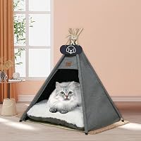 Mooipet Tipi Sátor Kisállatoknak Kétoldalú Párnával - Mosható Kisállat Ház Kutyáknak, Macskáknak, Nyulaknak, 60x60x70 cm, Szürke 5