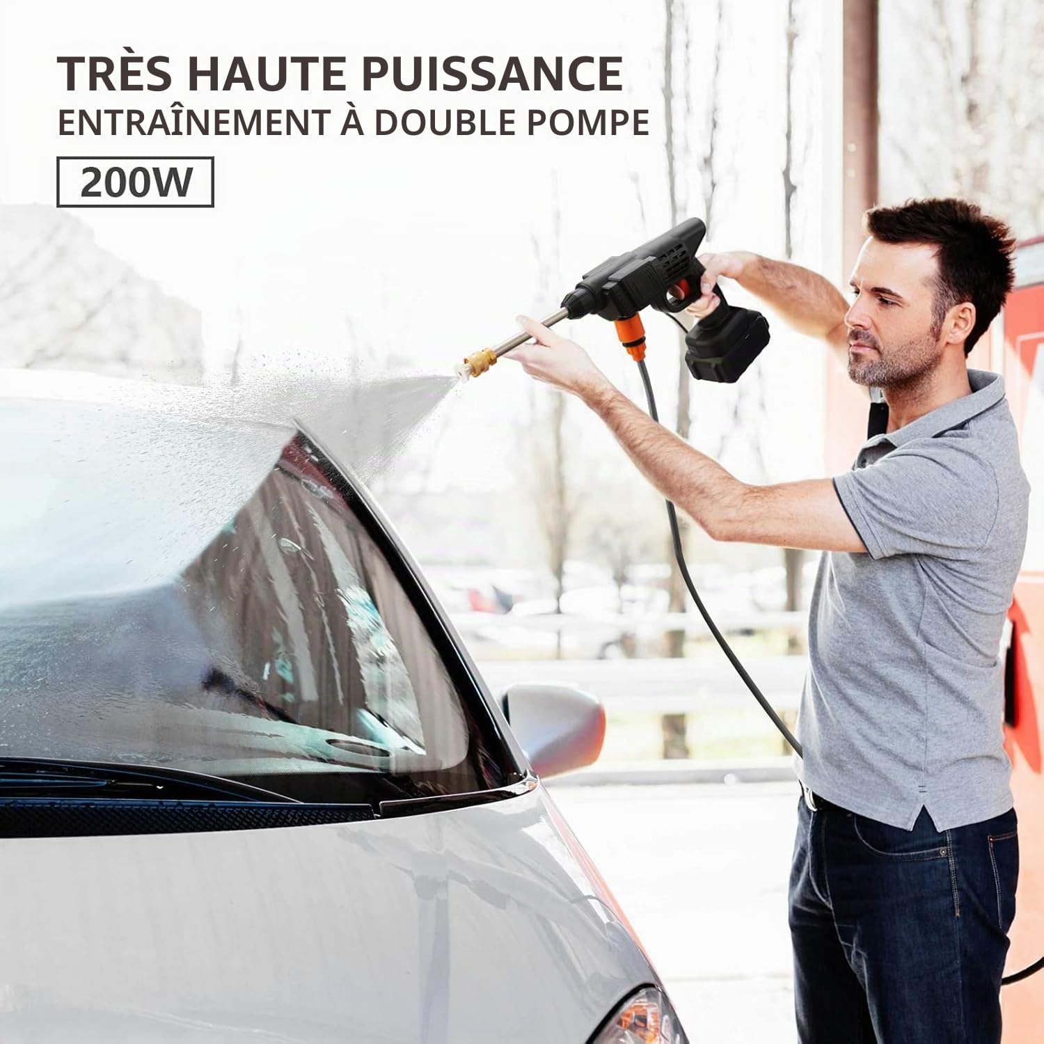 Nettoyeur Haute Pression, Nettoyeur Haute Pression sans Fil Nettoyeur Haute Pressions sur Batterie, 21v 6000mah, Tuyau de 5M, Pistolet Haute Pression pour Lavage et Arrosage de Voiture (1 Batterie)