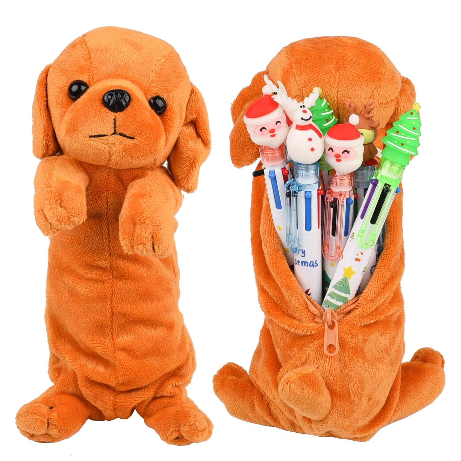 MEISH Dog Shape Pencil Pen Bags 3D Plush Animal Pencil Case Stationery Storage Organizer for School Stationery Supplies (White) - Image 3