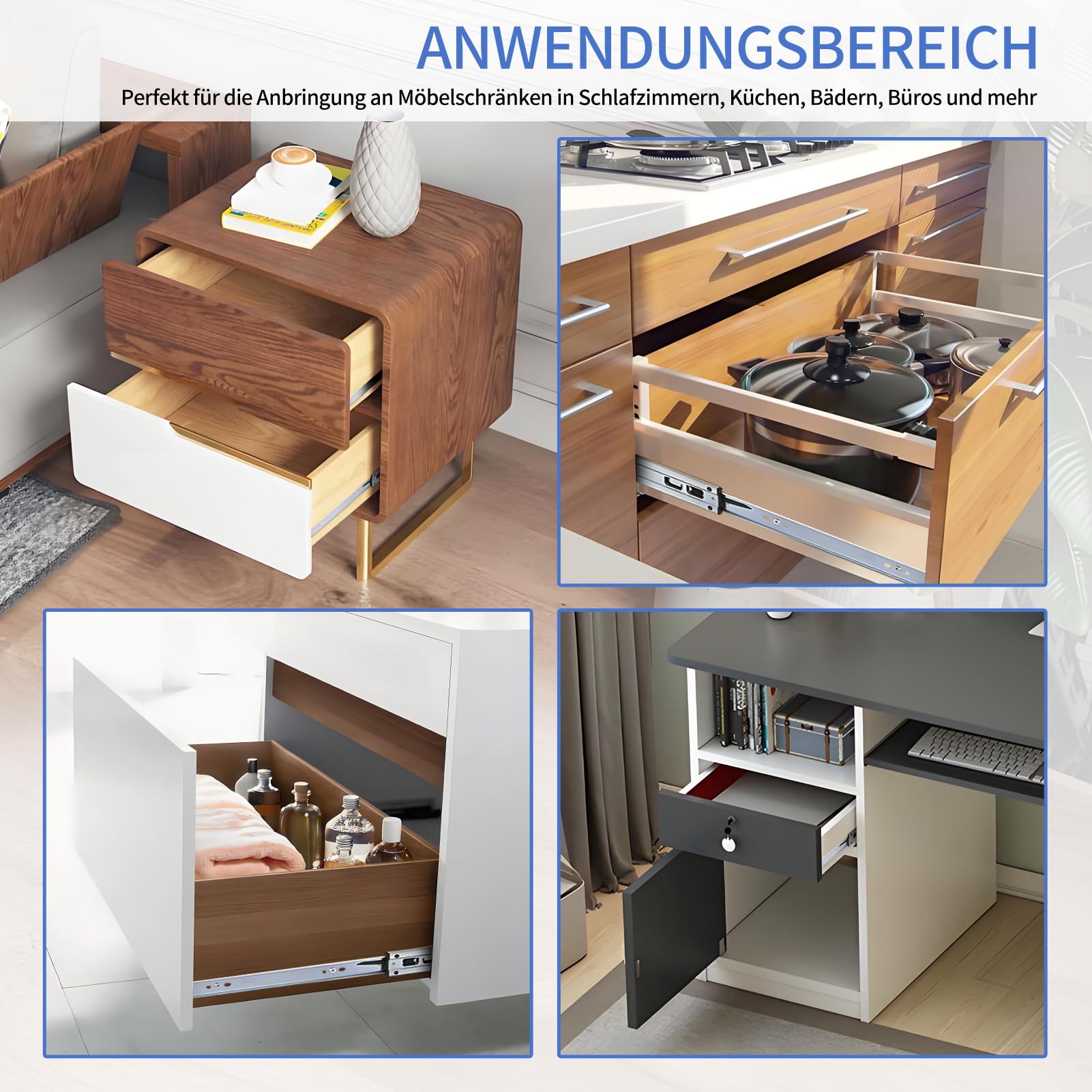 YIHAKIDS Schubladenschienen 450 mm 3-fach Vollauszug mit Soft-Close 45 kg