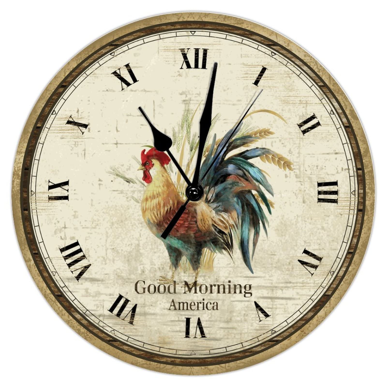 Horloge murale coq doré vintage en bois 38 cm pendule silencieuse cuisine