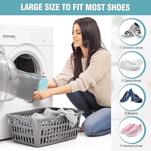 Miniatura 6 de 2 piezas de bolsas para lavadora de zapatos con 4 árboles ajustables para zapatos, bolsas de lavandería XXL para lavadora y secadora, cremallera