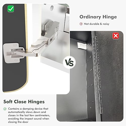 Miniatura 4 de WallBeyond Botiquín de baño con espejo, 16 x 24 pulgadas, gabinete de medicina empotrado dorado con esquina redonda de aleación de aluminio con