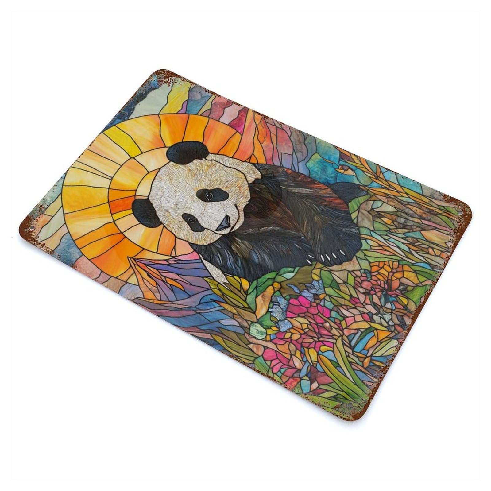 Panda in Mountain Sunset Rusty Metal Tin Sign 11.8"x7.9", Industrial Home Decor for Garage, Pub Or Kitchen