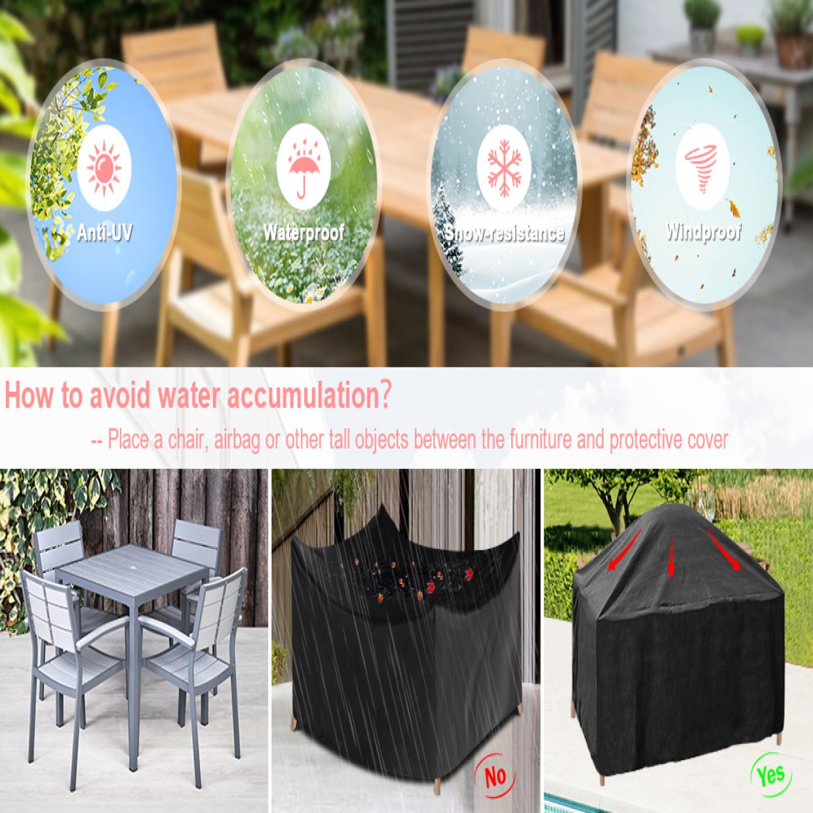 Abdeckung für Gartenmöbel 235x235x90cm 420D Oxford Schutzhülle für GartenTisch,Rechteckig Abdeckung für Gartenmöbel Winterfest