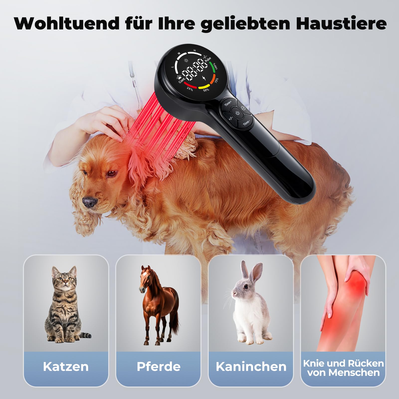 5200-mAh-Akku Therapie Lasergerät für Hunde Haustiere Kaltlaser therapiegerät 8x808nm 16x650nm mit Magnetabdeckung Kaltes Rotlicht Wiederaufladbar Katze Tier Pferd Gelenk und Muskelschmerzlinderung