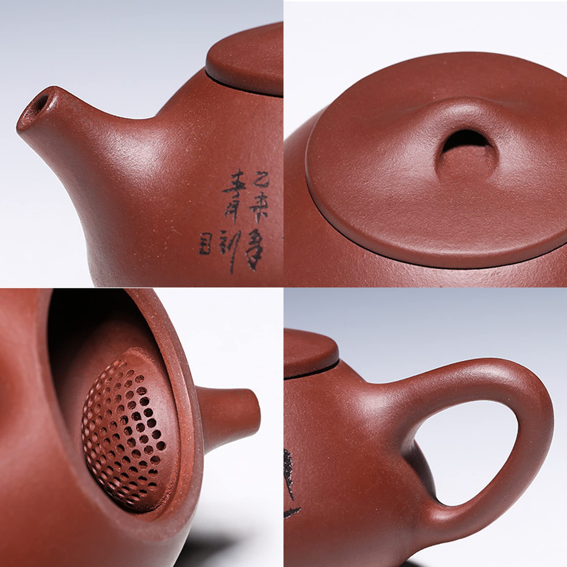 fanquare 280ml Tetera China Hecha a Mano Yixing Zisha，Juego de Té de Arcilla Morada Yixing Zisha con Hojas de Loto y Pájaros Patrón de Flores