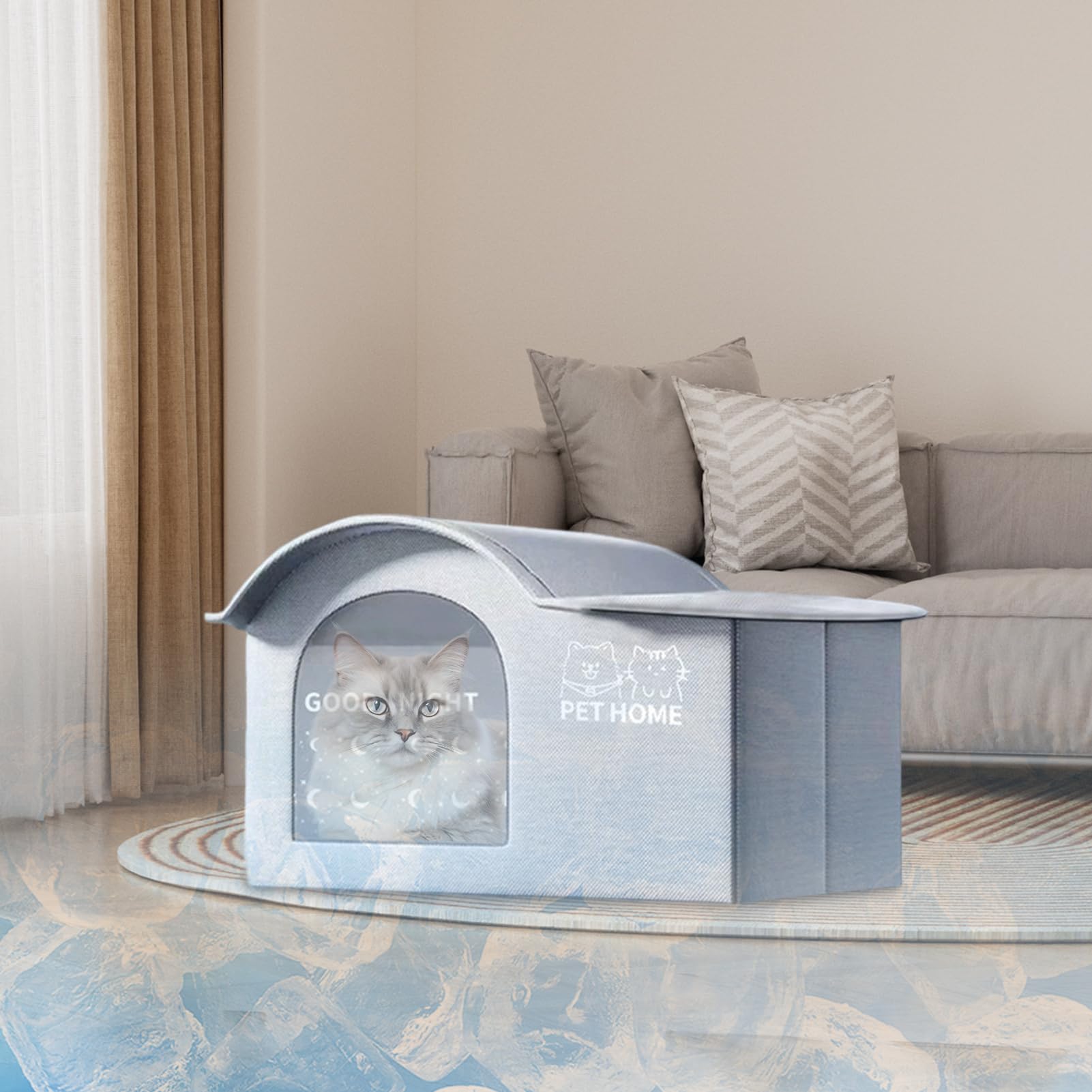 Casa de Gato con Aire Acondicionado | Nicho refrescante para Gatos al Aire Libre, Refugio Plegable con Bolsillos para Cubitos de Hielo para Gatos y, Uso Interior y Exterior