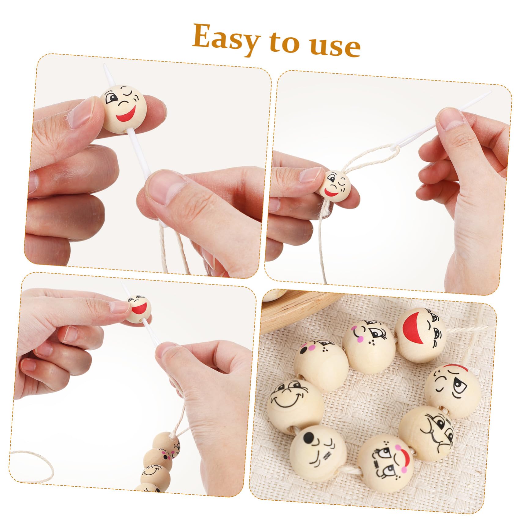 80 piezas Cuentas de Madera con Cara Sonriente Cuentas Sueltas Redondas para Manualidades Joyería Pulseras Niñas Bricolaje