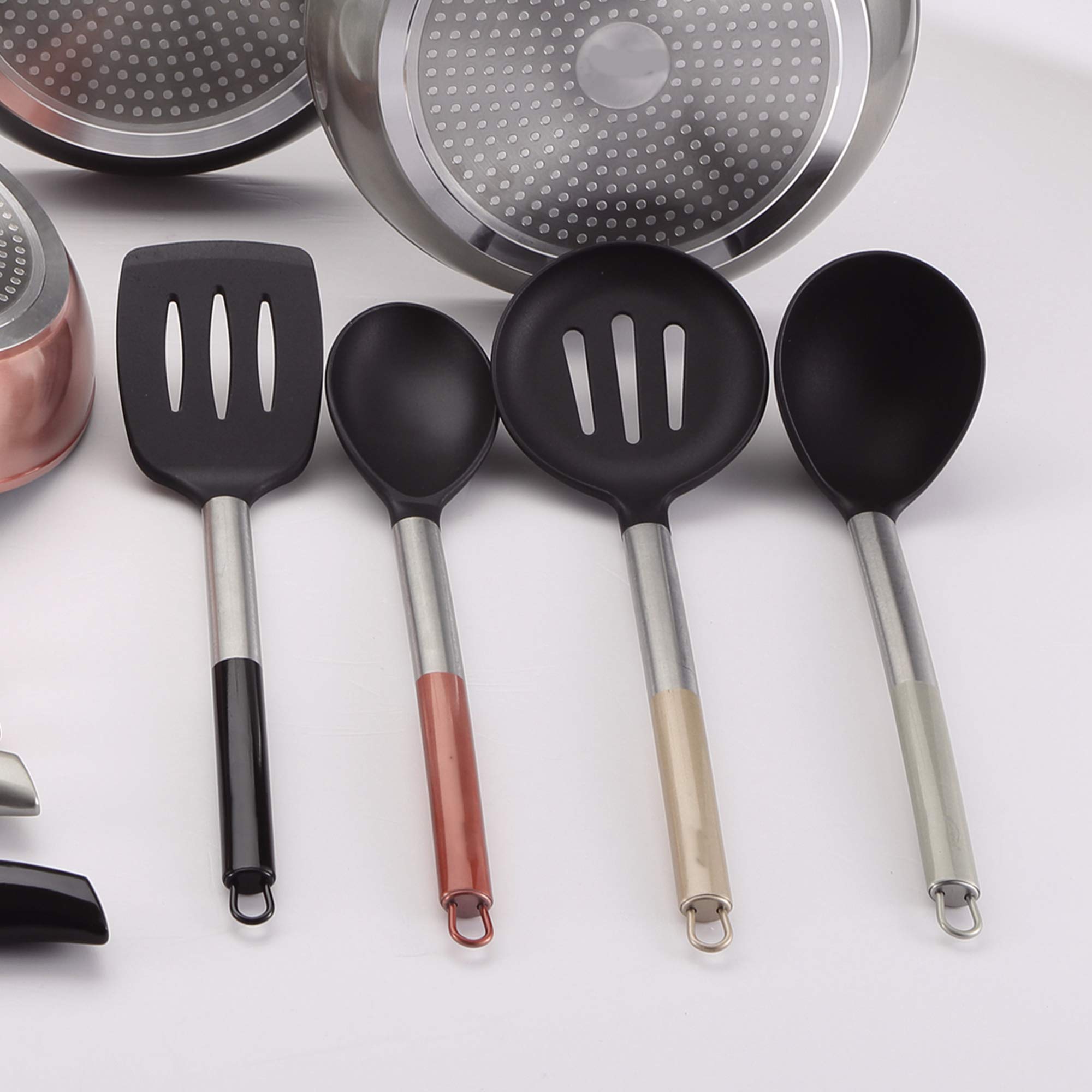 Set di pentole in alluminio pressofuso + set di 4 pezzi di utensili da cucina