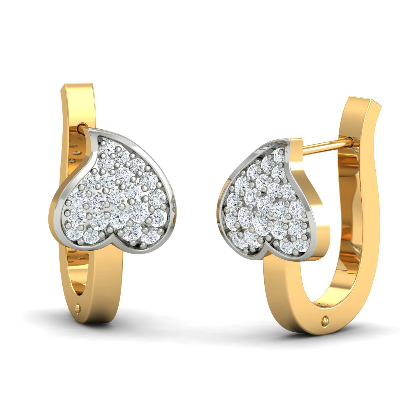 kuberbox 14KT Yellow Gold Diamond Inverted Heart Hoop Earrings for Women-picture-31