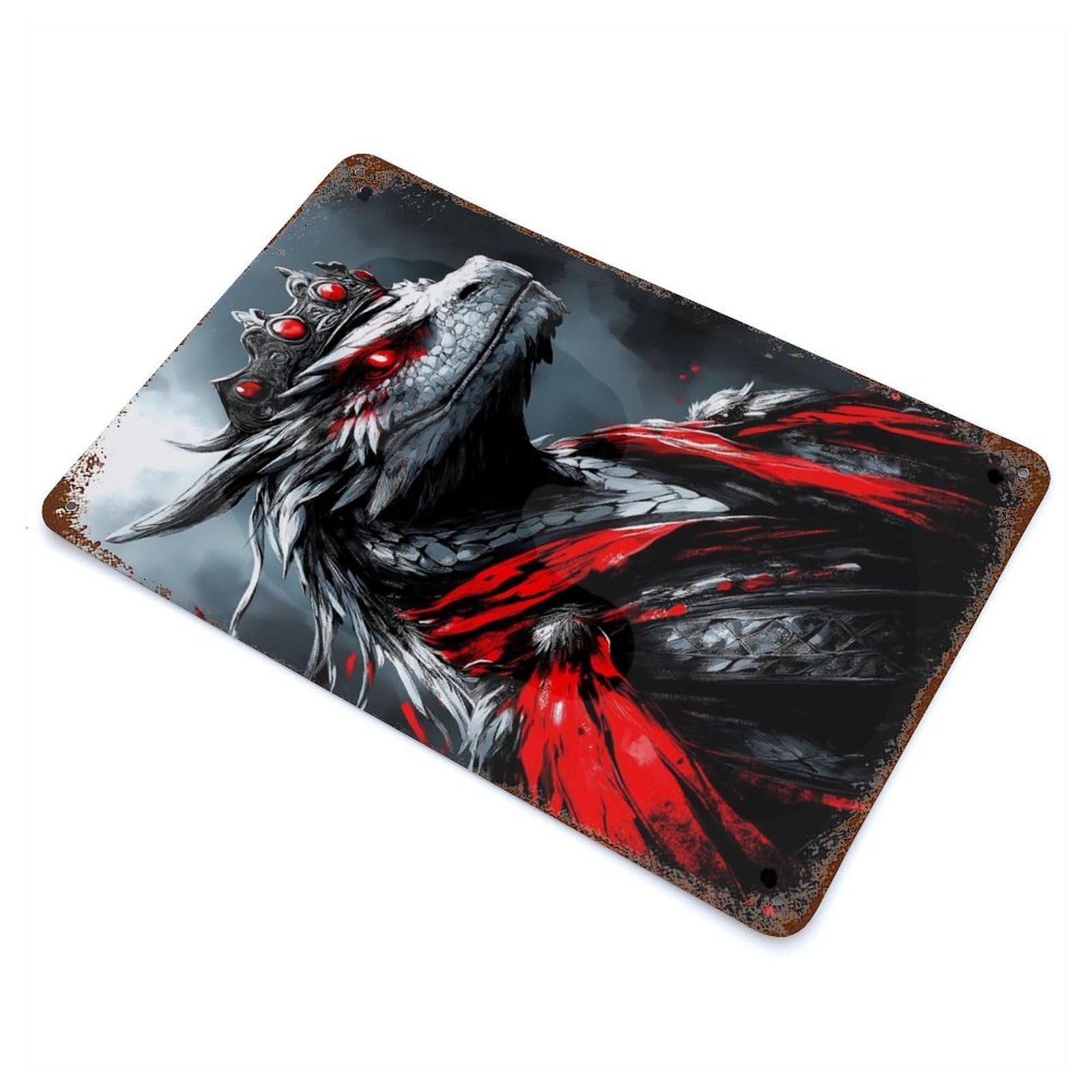Crimson Dragon 11.8"x7.9" Rust Effect Tin Sign, Vintage Wall Decor for Farmhouse, Kitchen And Entryway Decor