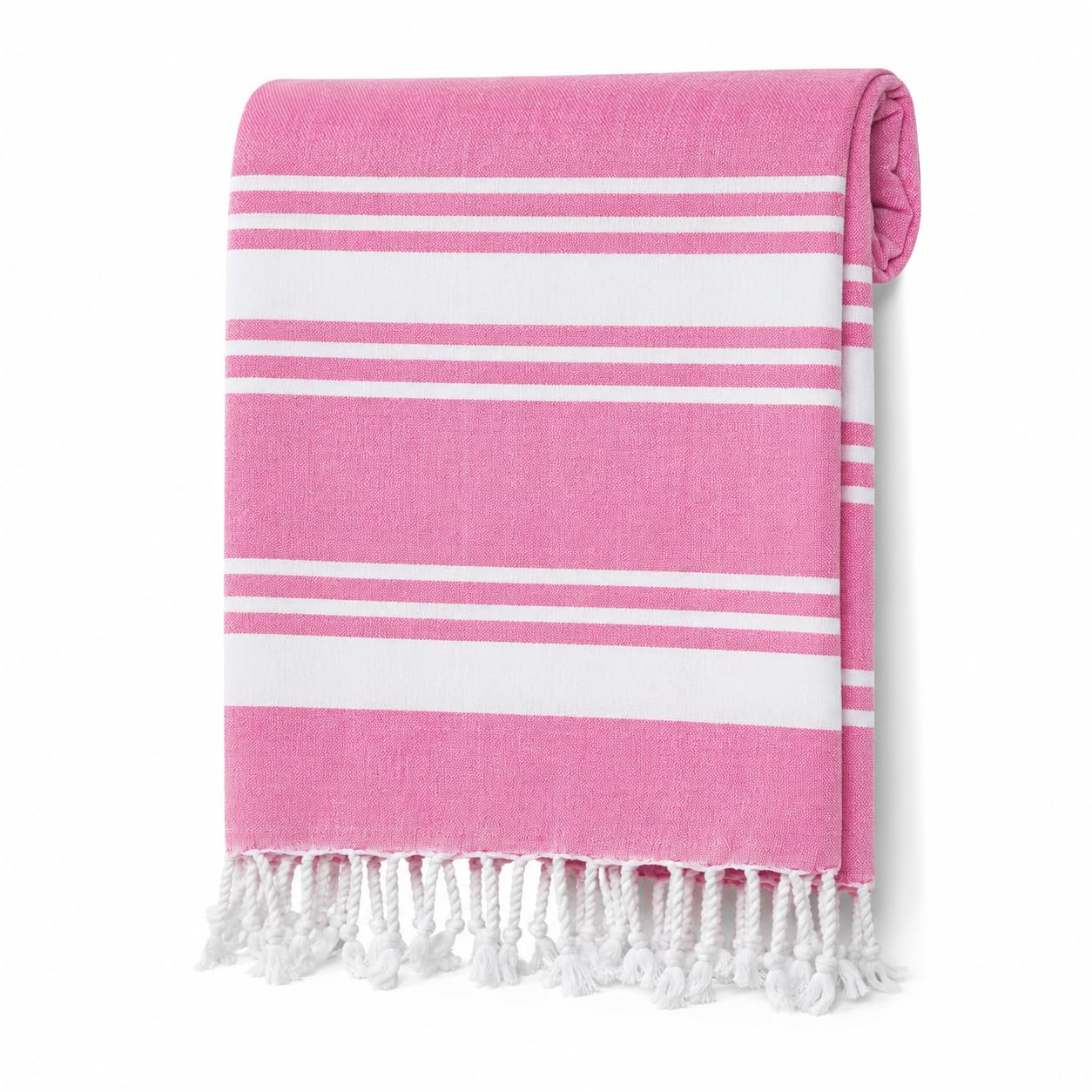 Adore Hammam Beach Towel 90 x 170cm - Pink Stripe Turkish Style - Cotton Rich Lightweight Large Quick Dry Travel, Pool, Sauna & Holiday Towel