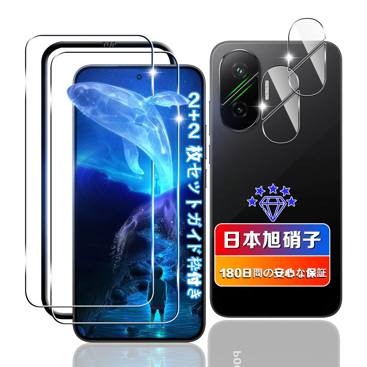 POCO F7 ケース２個ガラスフィルム新品二枚付き Amazon | 【wnunbg 2+2枚セット】 対応 XiaoMi POCO F7 ガラスフィルム
