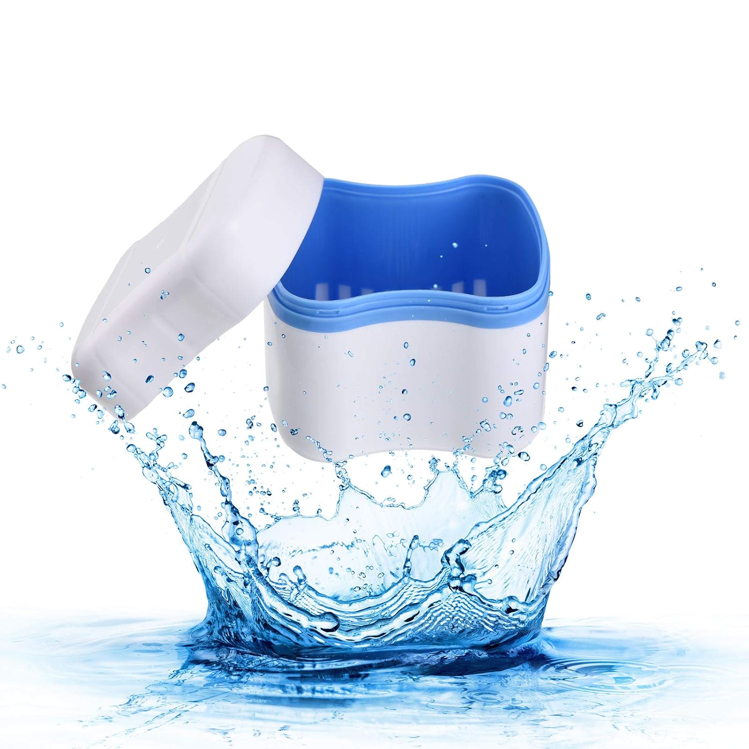 Denture Bath Case with Denture Cleaner Brush Denture Toothbrush, Denture Cup Denture Box Bath Denture Container with Basket Denture Holder Denture Brush Retainer for Travel Retainer Cleaning (Blue) : Beauty & Personal Care