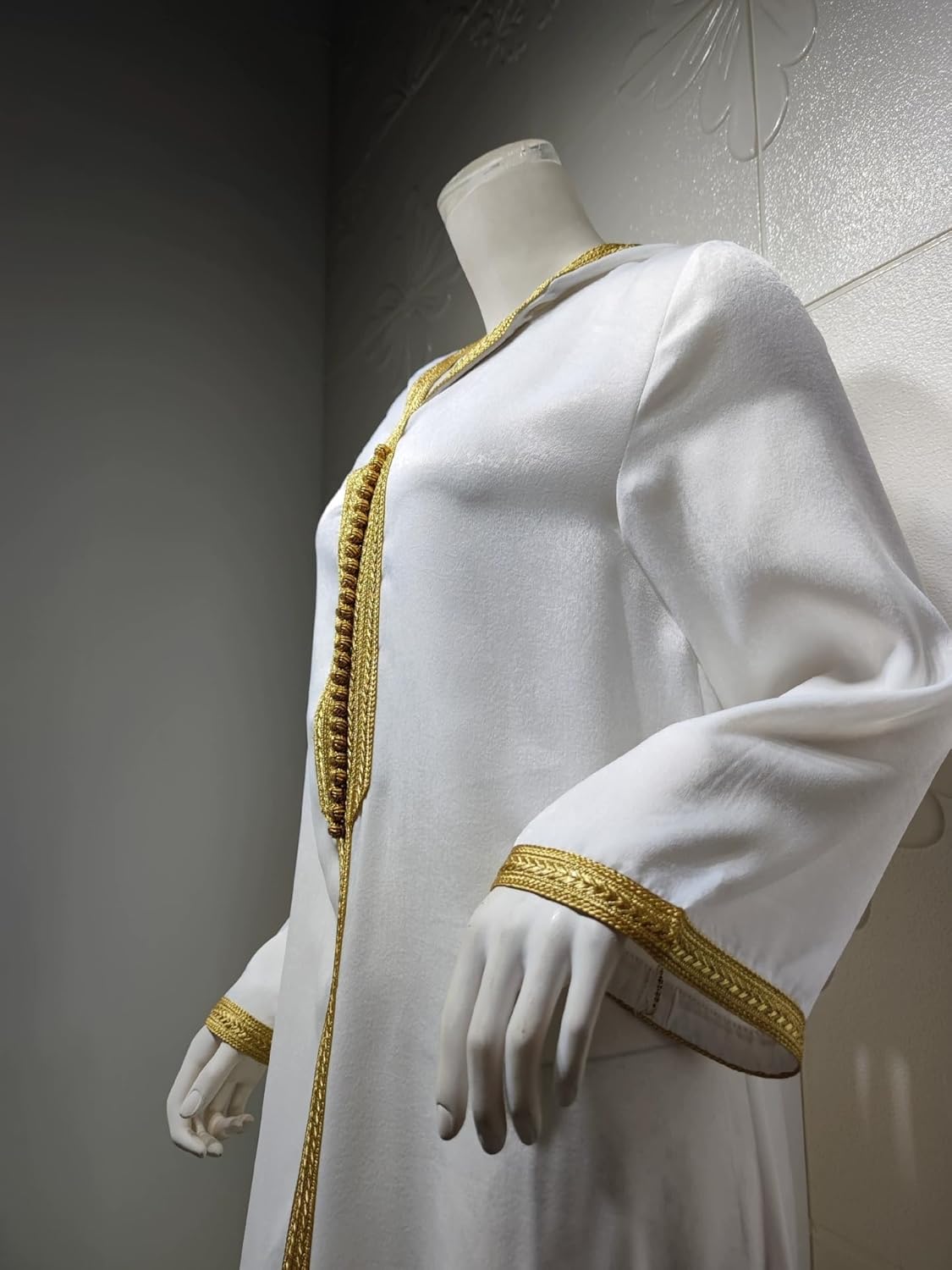 PolyJolly Abaya Galabeya With Hoodie for Women Moroccan Sadui Gold Border Kaftan Fancy Eid Dress White-034 Small image 5 of 7 B0D1VWKFLF