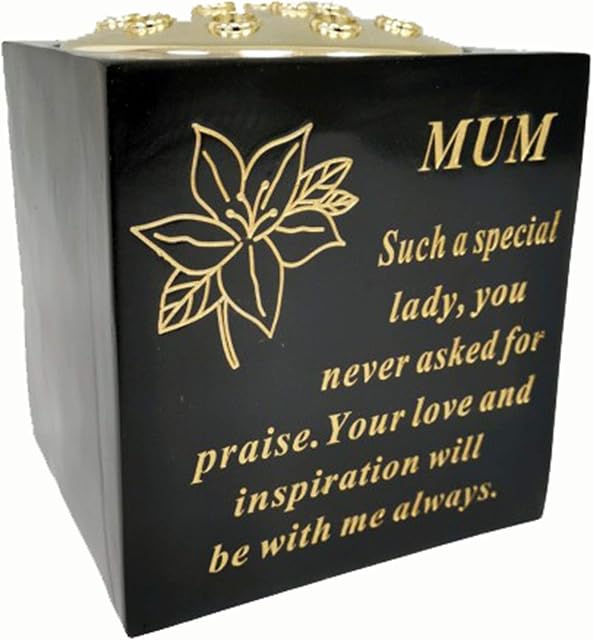 David Fischhoff Mum Black and Gold Grave Memorial Rose Bowl, Weatherproof - for Graveside Flower Arrangements, 14 X 15 Cm