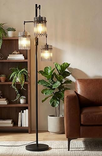 Lámparas de pie industriales para sala de estar, lámpara de pie regulable, lámparas de pie modernas con pantalla de vidrio, interruptor giratorio,