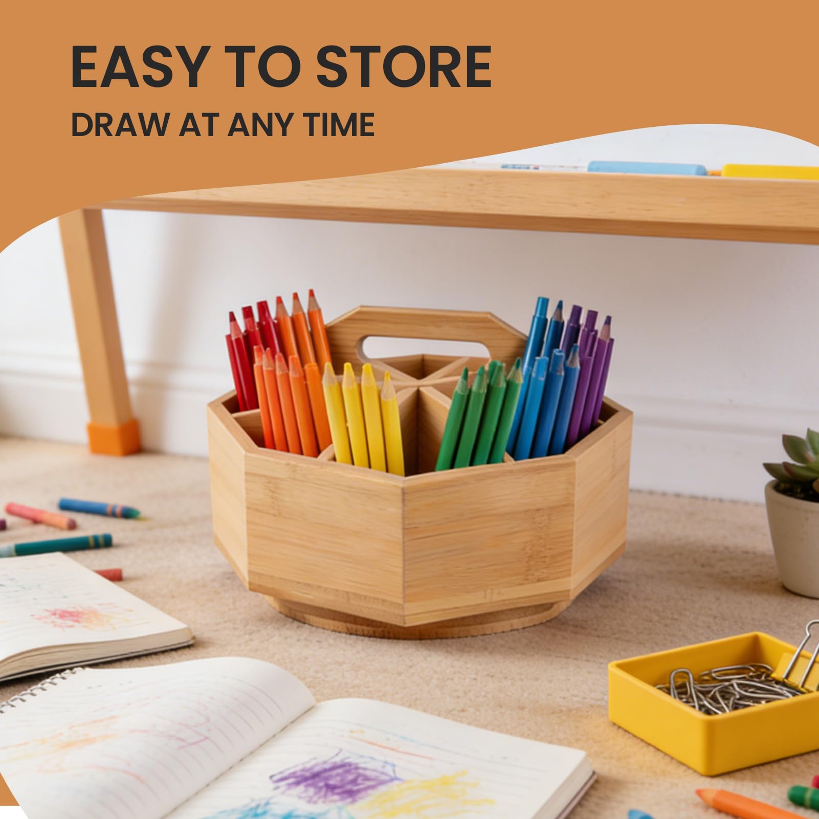 SIGONE Organiseur rotatif en bambou pour fournitures artistiques, porte-crayons pour stylos, marqueurs, crayons et pinceaux, bureau, école, salle de classe et organisation fixe