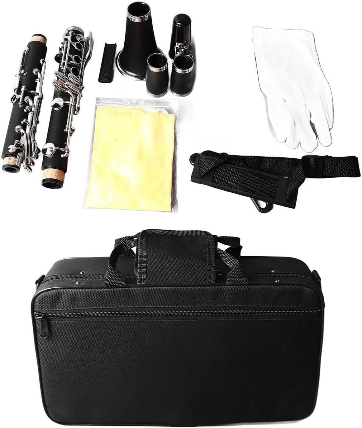 Bb Clarinet Plastic Nickel Plated Key Professional With Gloves Shoulder Strap Cloth Clip