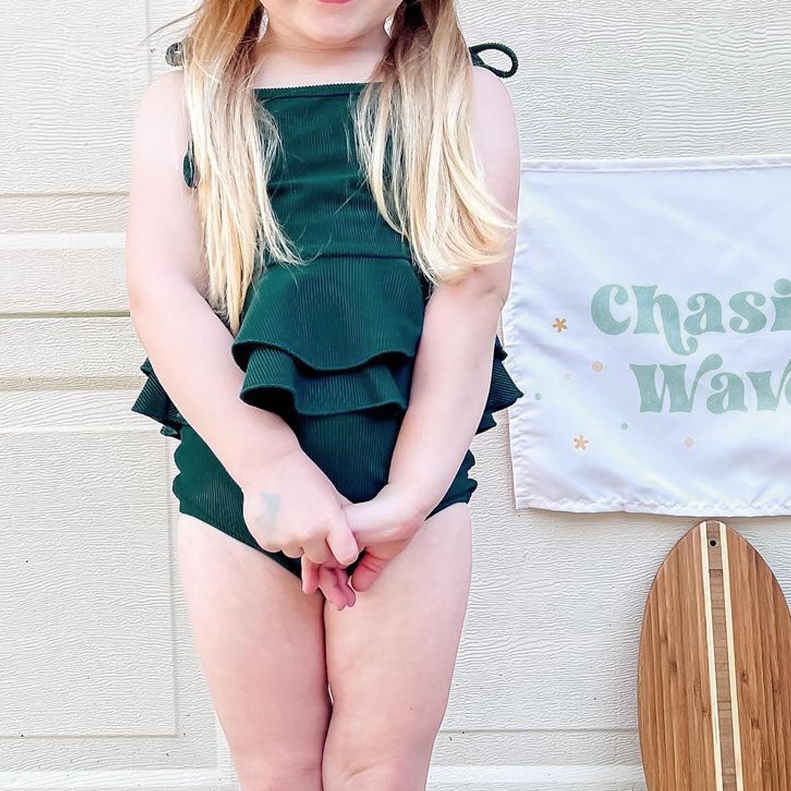 Ledy Champswiin Baby Girl Swimsuit Solid Color Strap Tops Triangle Shorts Swimming Suit Toddler Swimwear (Green, 2-3 Years)