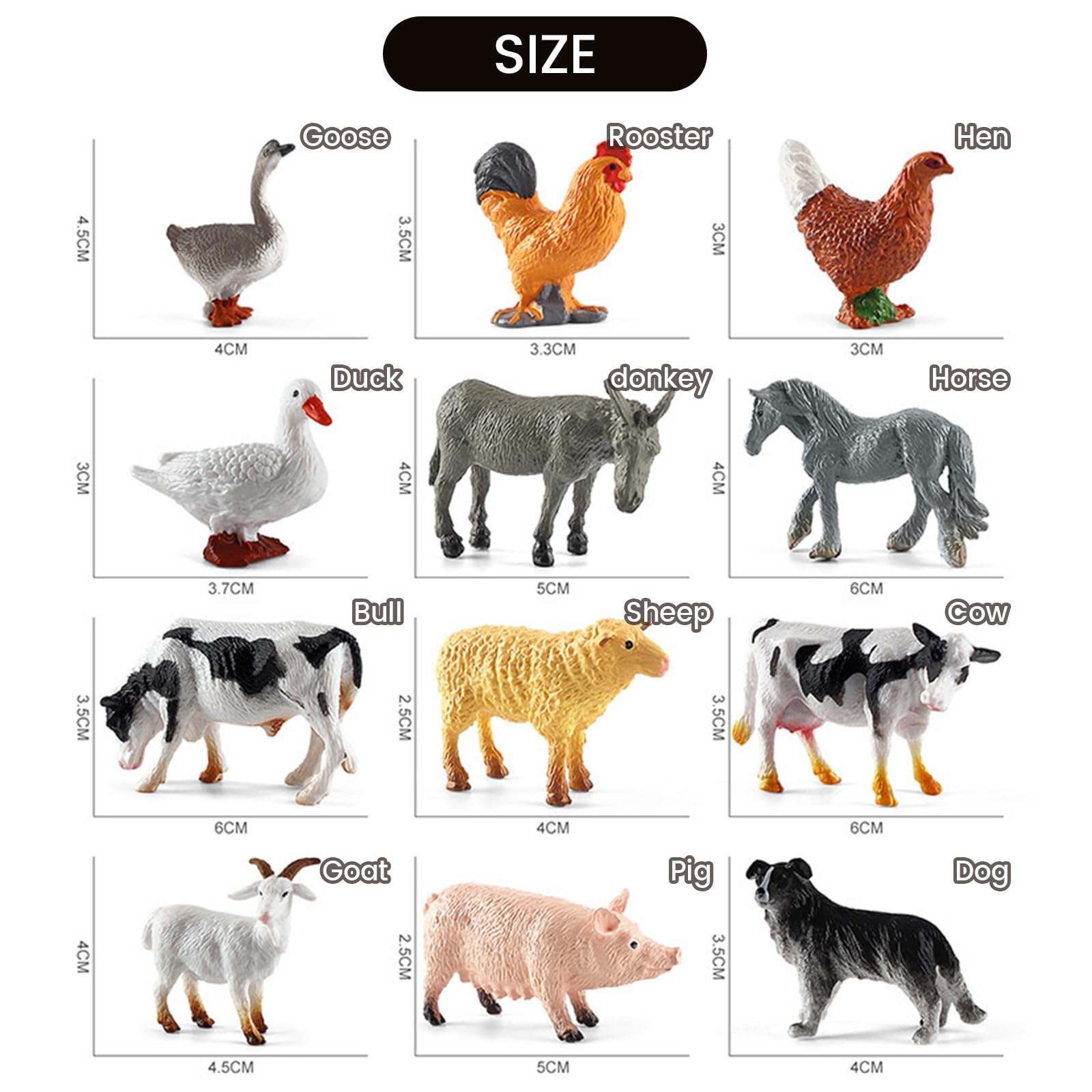 PEAPIN Mini Farm Animal Figures Toys Set 12PCS Realistic Plastic Farm ...