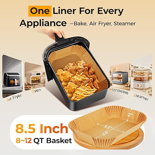 Miniatura 5 de Vailnd - Forros para freidora de aire desechables para cestas dobles, 200 piezas de papel pergamino rectangular para Ninja DZ201 DZ401, freidora de