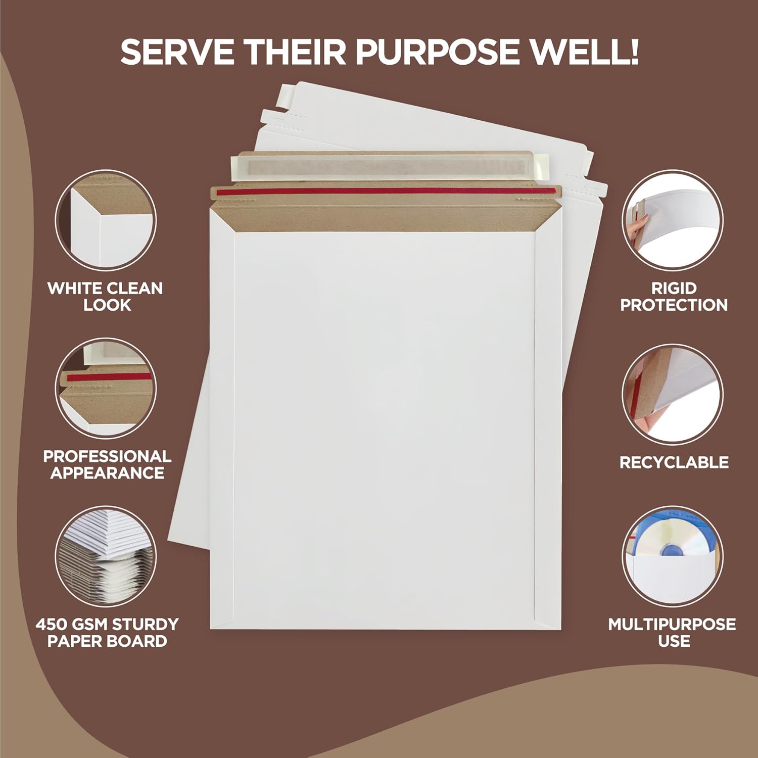 25 Pack 12.75x15 Inches Rigid Mailers – Self Adhesive White Cardboard Mailers – Used as Mailing Supplies for Mailing Documents, Photos, CDs, Magazines and Literature - Image 3