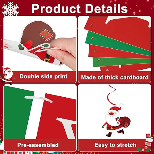 Miniatura 4 de Decoraciones de fiesta de Navidad pre-encordadas rojo verde con bolas de panal de abeja, Papá Noel, muñeco de nieve, árbol de Navidad, remolinos