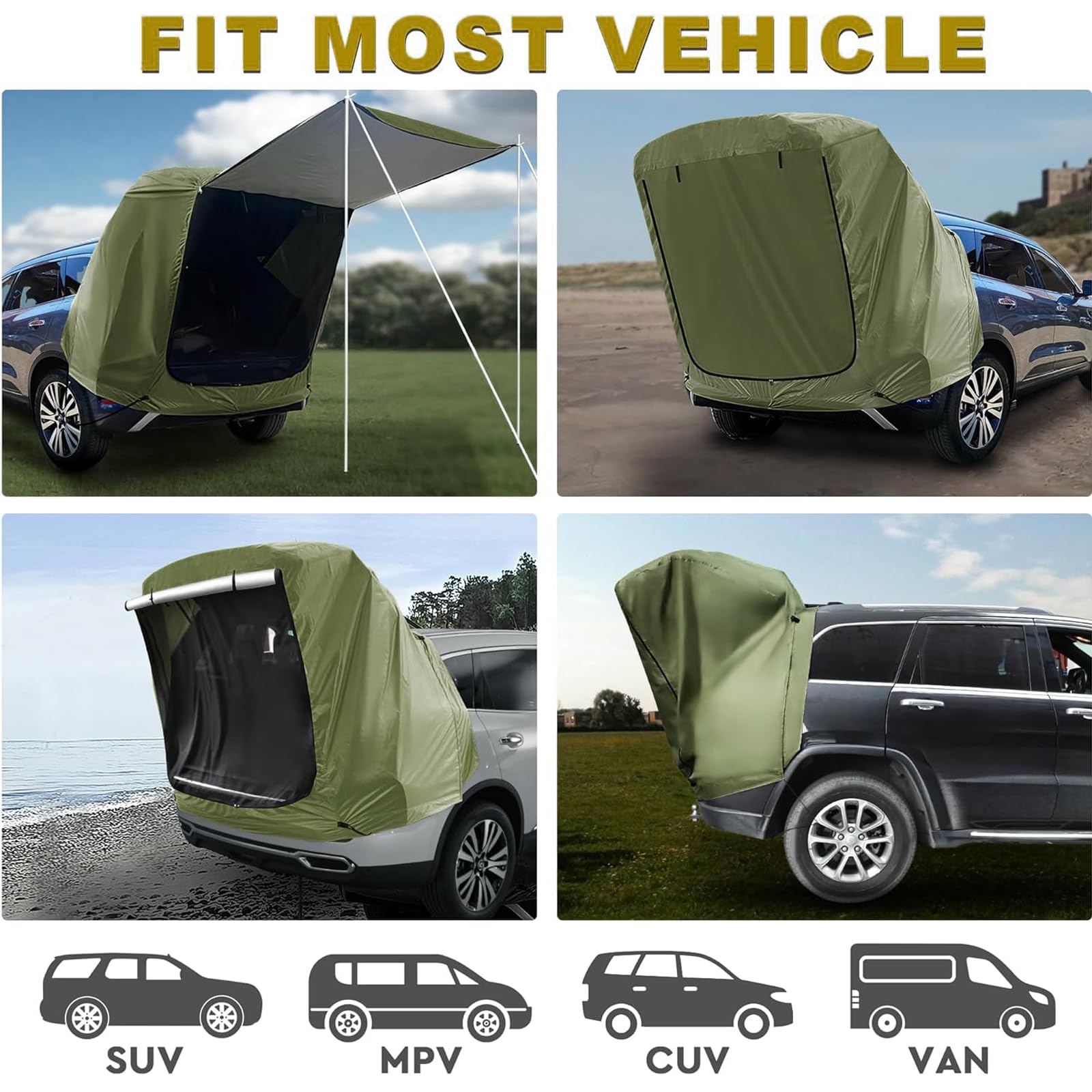 Tienda de campaña Trasera para Coche con mosquitera, Toldo Impermeable para Camping, para SUV, toldo para Camping y Aventuras al Aire