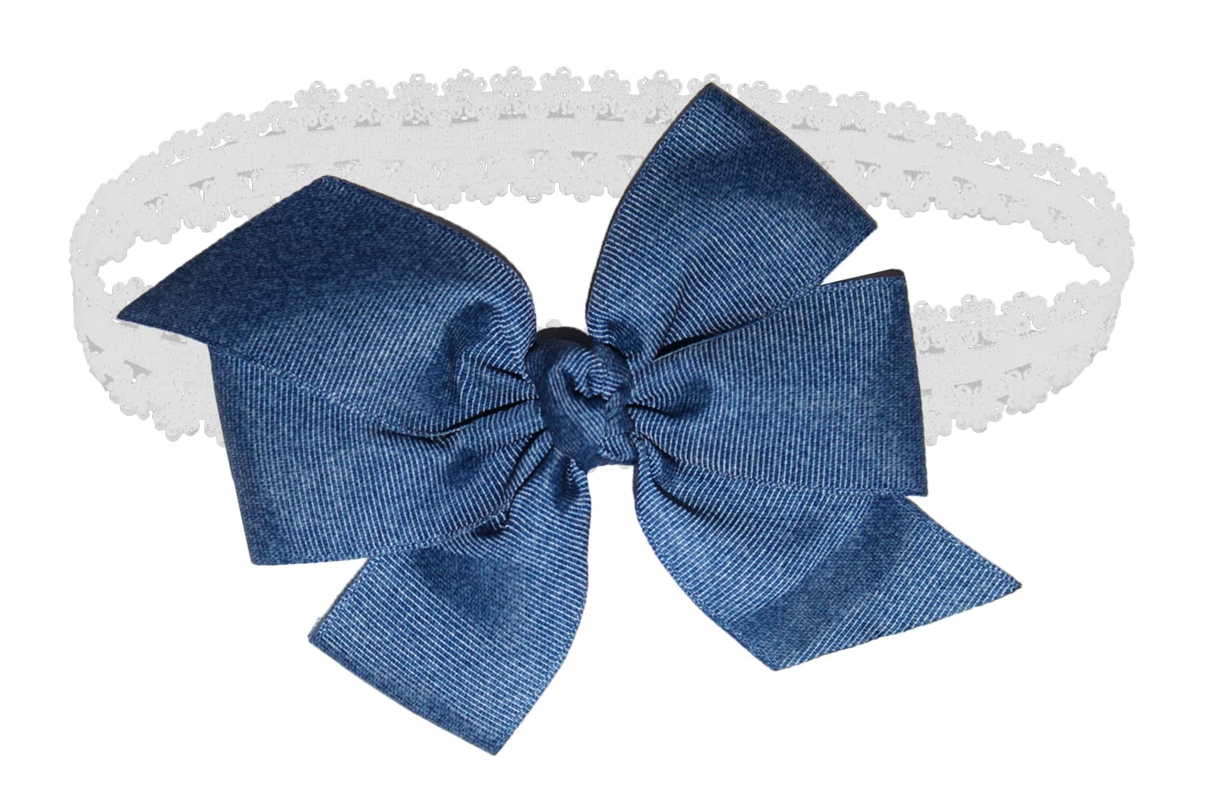 WD2U Baby Girls 5" Denim Blue Grosgrain Hair Bow White Headband