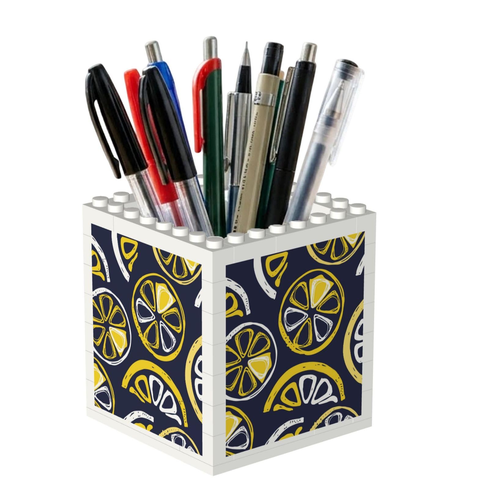 Poadnly Hand-drawn Lemon, Lemon Slices, Fruit Pattern, Pen Pot Pencil Holder for Office Home School, Compact Desk Organiser for Office Stationery